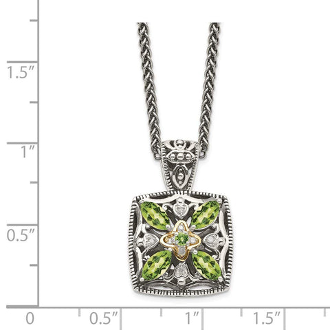 925 Sterling Silver Polished Prong set Lobster Claw Closure With 14k Diamond and Peridot Necklace Jewelry Gifts for Women JewelryWeb