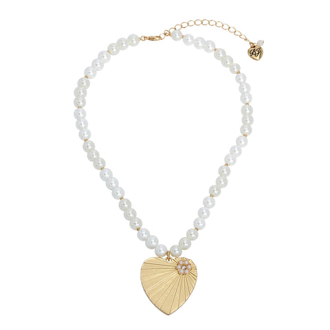Betsey Johnson Womens Heart Pendant Pearl Necklace Betsey Johnson