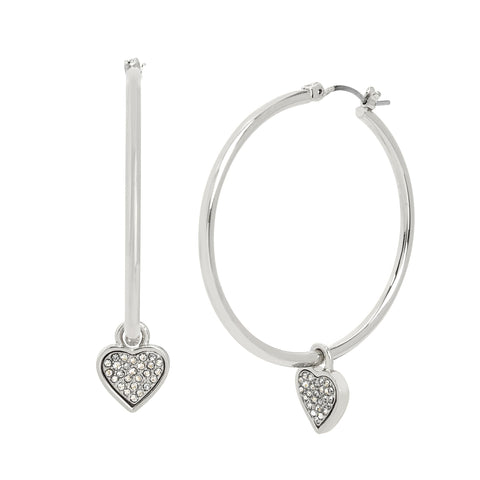 Steve Madden Womens Pave Heart Charm Hoop Earrings Steve Madden