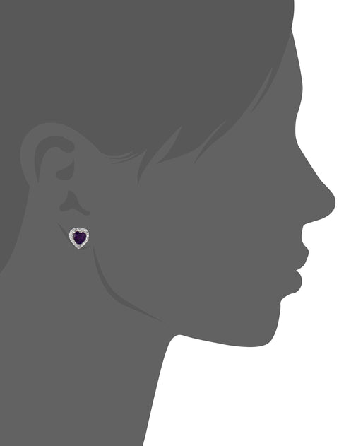 Amazon Collection Sterling Silver Genuine African Amethyst and Created White Sapphire Halo Heart Stud Earrings Amazon Collection