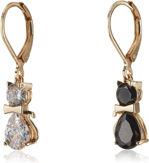 Betsey Johnson CZ Cat Mismatched Drop Earrings, CRYSTAL/BLACK Betsey Johnson