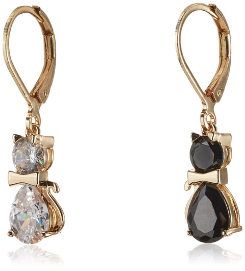 Betsey Johnson CZ Cat Mismatched Drop Earrings, CRYSTAL/BLACK Betsey Johnson