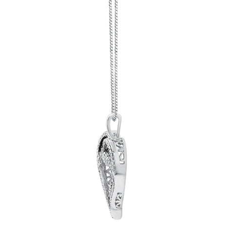 GILDED Sterling Silver 1/4cttw Natural Round-Cut Black Diamond Heart Pendant-Necklace with an 18 Inch Chain GILDED