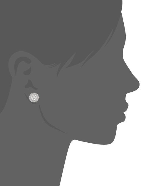 Amazon Collection Platinum Plated Sterling Silver Infinite Elements Cubic Zirconia Round-Cut Halo Pendant Necklace and Stud Earrings Jewelry Set Amazon Collection