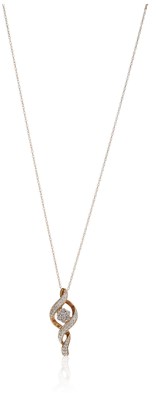 Amazon Essentials 10K Yellow Gold Diamond 7 Stone Cluster Twist Pendant Necklace (1/4 cttw),18" (previously Amazon Collection) Amazon Essentials