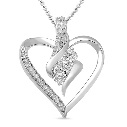 Amazon Essentials womens Sterling Silver Diamond 3 Stone Heart Pendant Necklace (1/4 cttw), 18" (previously Amazon Collection) Amazon Essentials