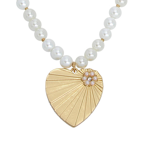 Betsey Johnson Womens Heart Pendant Pearl Necklace Betsey Johnson