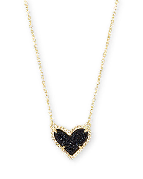 Kendra Scott Ari Heart Short Pendant Necklace in 14k Gold-Plated Brass, Black Drusy, Fashion Jewelry for Women Kendra Scott