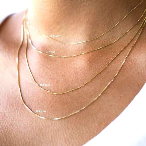Jewelry Affairs 14k Yellow Real Solid Gold Mirror Box Chain Necklace, 0.7mm, 24" Jewelry Affairs