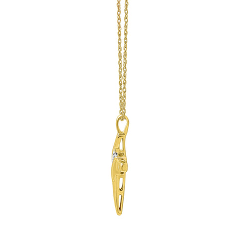 GILDED Small 10 Karat Yellow Gold Natural Round-Cut Diamond Accent 3 Stone Cross Pendant with an 18 Inch Chain GILDED