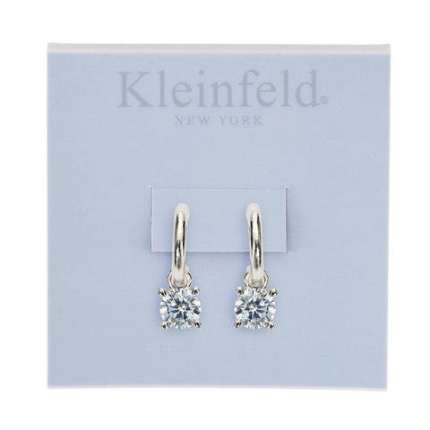 Kleinfeld Womens Bridal Cubic Zirconia Small Stone Drop Huggie Hoop Earrings, Crystal/Rhodium, One Size Kleinfeld
