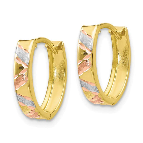 10k Two Tone Hinged hoop Gold and White Rhodium Polished And Satin Sparkle Cut Earrings Measures 12x21mm Wide Jewelry Gifts for Women JewelryWeb