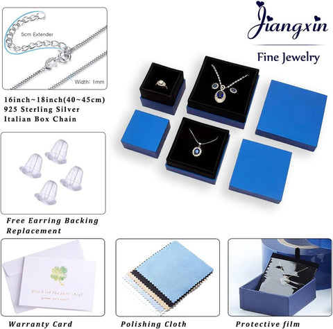 JIANGXIN Sky Blue Aquamarine Gemstone 925 Sterling Silver White Gold Plated Fine Jewelry Set for Women Pendant Necklace Stud Earring JIANGXIN