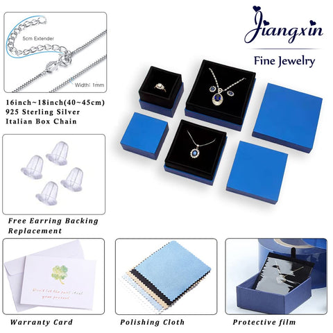 JIANGXIN Sky Blue Aquamarine Gemstone 925 Sterling Silver White Gold Plated Fine Jewelry Set for Women Pendant Necklace Stud Earring JIANGXIN