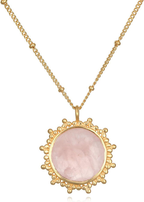 Satya Jewelry 18K Yellow Gold Plated Rose Quartz Sunburst Women's Necklace, 18" Satya Jewelry