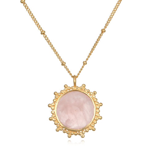 Satya Jewelry 18K Yellow Gold Plated Rose Quartz Sunburst Women's Necklace, 18" Satya Jewelry