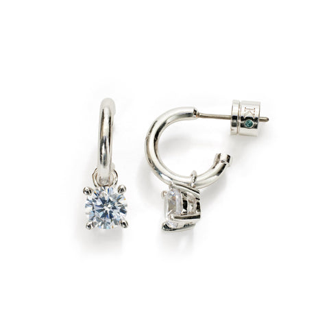 Kleinfeld Womens Bridal Cubic Zirconia Small Stone Drop Huggie Hoop Earrings, Crystal/Rhodium, One Size Kleinfeld