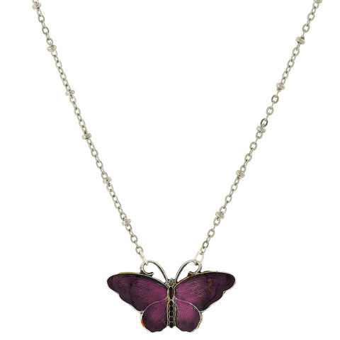 1928 Jewelry Women's Butterfly's Dance Purple And Black Enamel Pendant Necklace 16" + 3" Extender 1928 Jewelry Company