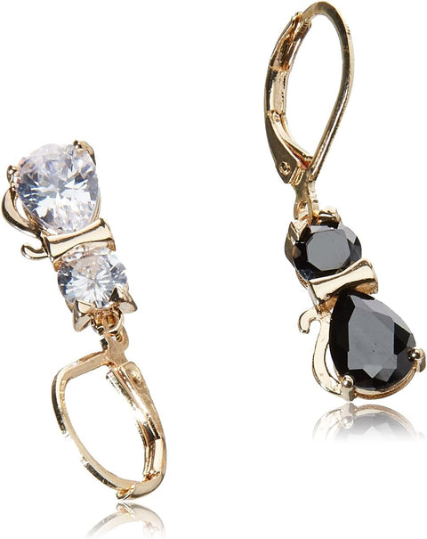 Betsey Johnson CZ Cat Mismatched Drop Earrings, CRYSTAL/BLACK Betsey Johnson