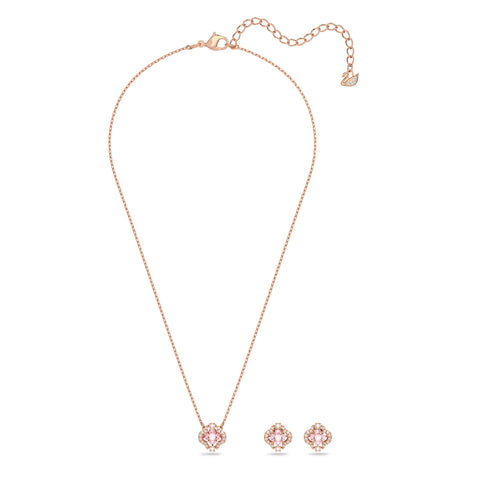 Swarovski Women's Sparkling Dance Clover Necklace and Pierced Stud Earring Jewelry Set with Pink and White Crystals in a Rose-Gold Tone Plated Setting SWAROVSKI