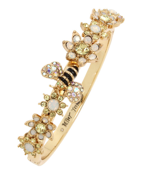 Betsey Johnson Bumble Bee & Mixed Flower Hinged Bangle Bracelet, YELLOW Betsey Johnson