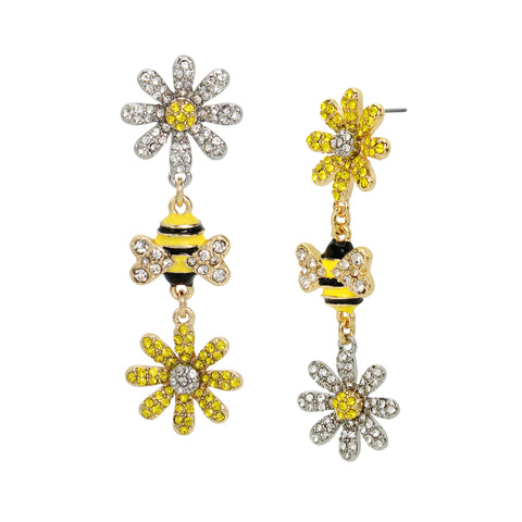 Betsey Johnson Womens Bee & Daisy Mismatch Drop Earrings Betsey Johnson