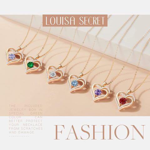 LOUISA SECRET Love Heart Birthstone Necklaces for Women, 925 Sterling Silver Women Pendant Necklace, Mother’s Day Birthday Anniversary Jewelry Gift for Woman Mother Mom Wife Her Girlfriend Girl LOUISA SECRET