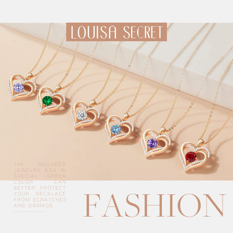 LOUISA SECRET Love Heart Birthstone Necklaces for Women, 925 Sterling Silver Women Pendant Necklace, Mother’s Day Birthday Anniversary Jewelry Gift for Woman Mother Mom Wife Her Girlfriend Girl LOUISA SECRET