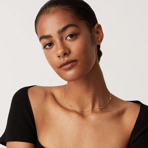 PAVOI 14K Yellow Gold Plated Station Necklace | Simulated Diamond By The Yard Necklace | Womens CZ Chain Necklace PAVOI