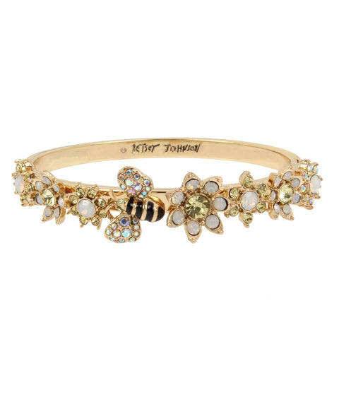 Betsey Johnson Bumble Bee & Mixed Flower Hinged Bangle Bracelet, YELLOW Betsey Johnson