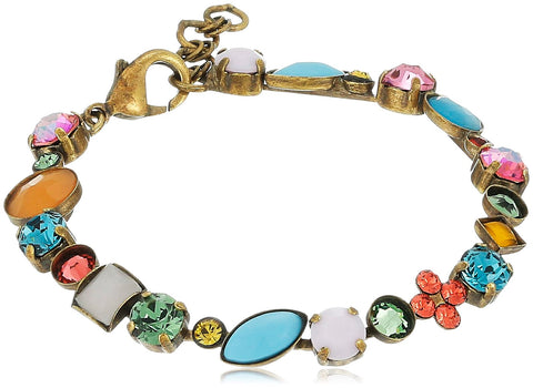 Sorrelli Crystal and Cabochon Classic Tennis Bracelet, Antique Gold-Tone Finish, Happy Birthday Sorrelli