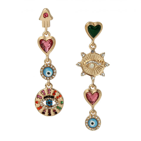 Betsey Mismatch Linear Earrings, MULTI, (360524GLD966) Betsey Johnson