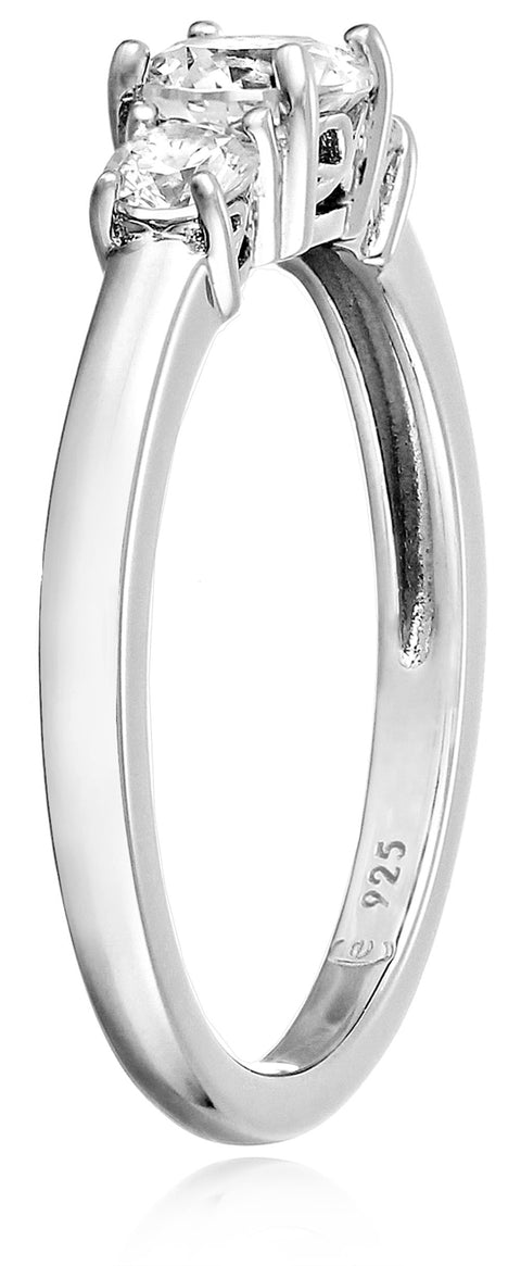 Amazon Collection Platinum-Plated Sterling Silver Round 3-Stone Ring made with Infinite Elements Cubic Zirconia (2 cttw), Size 8 Amazon Collection