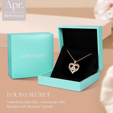 LOUISA SECRET Love Heart Birthstone Necklaces for Women, 925 Sterling Silver Women Pendant Necklace, Mother’s Day Birthday Anniversary Jewelry Gift for Woman Mother Mom Wife Her Girlfriend Girl LOUISA SECRET