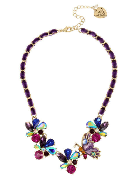 Betsey Johnson womens Butterfly & Stone Cluster Frontal Necklace Betsey Johnson