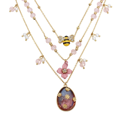 Betsey Johnson Womens Spring Charm Layered Necklace Betsey Johnson