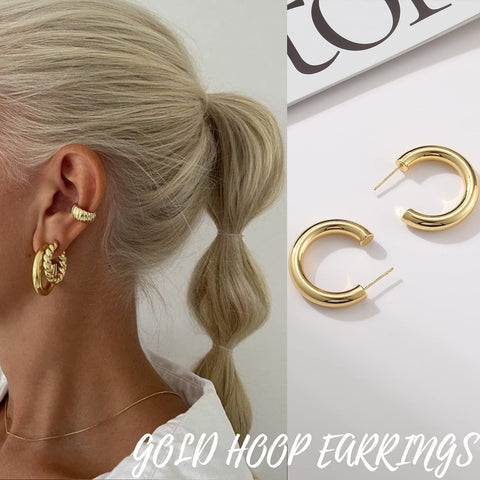 Gold Hoop Earrings Set for Women, 14K Gold Plated Lightweight Hypoallergenic Chunky Open Hoops Set for Gift 17 MILE