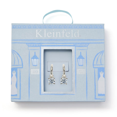 Kleinfeld Womens Bridal Cubic Zirconia Small Stone Drop Huggie Hoop Earrings, Crystal/Rhodium, One Size Kleinfeld