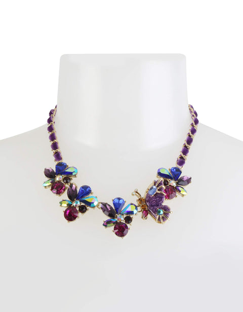 Betsey Johnson womens Butterfly & Stone Cluster Frontal Necklace Betsey Johnson
