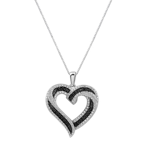 GILDED Sterling Silver 1/4cttw Natural Round-Cut Black Diamond Heart Pendant-Necklace with an 18 Inch Chain GILDED