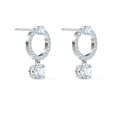 Swarovski Attract Circle Pierced Earrings with Circle Cut Crystals and matching Pavé on a Rhodium Plated Post with Butterfly Back Closure SWAROVSKI