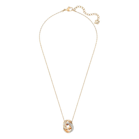 SWAROVSKI Further Collection Women's Necklace, Intertwined Circle Pendant with White Crystals and Rose-Gold Tone Plated Chain SWAROVSKI