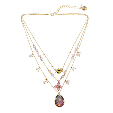 Betsey Johnson Womens Spring Charm Layered Necklace Betsey Johnson