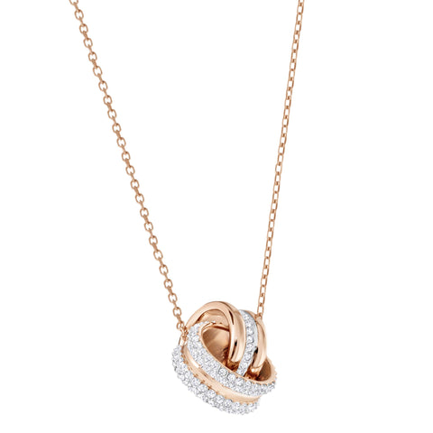 SWAROVSKI Further Collection Women's Necklace, Intertwined Circle Pendant with White Crystals and Rose-Gold Tone Plated Chain SWAROVSKI