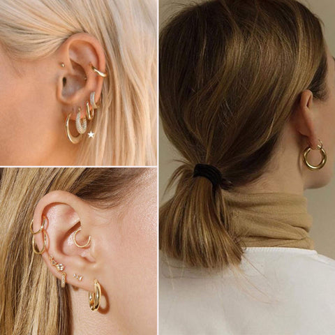 6 Pairs Gold Chunky Hoop Earrings Set for Women Hypoallergenic Thick Open Twisted Huggie Hoop Jewelry for Birthday Gifts 17KM