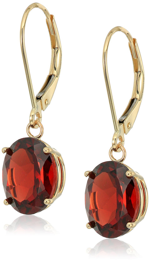 Amazon Collection 14k Yellow Gold 8 x 10mm Oval January Birthstone Garnet Dangle Earrings for Women with Leverbackss Amazon Collection