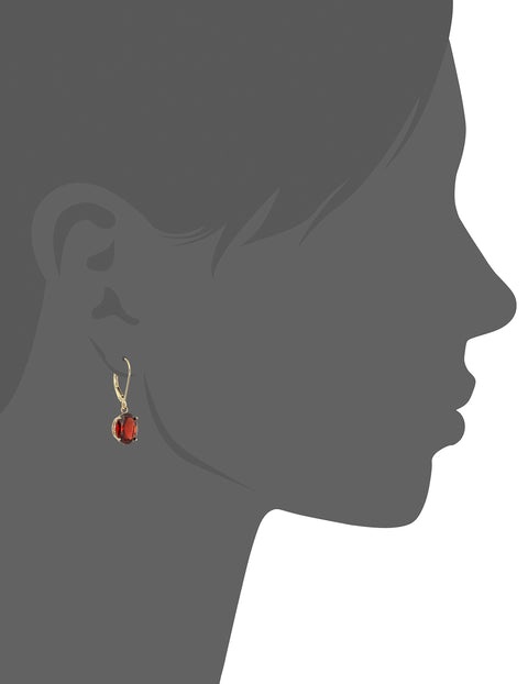 Amazon Collection 14k Yellow Gold 8 x 10mm Oval January Birthstone Garnet Dangle Earrings for Women with Leverbackss Amazon Collection