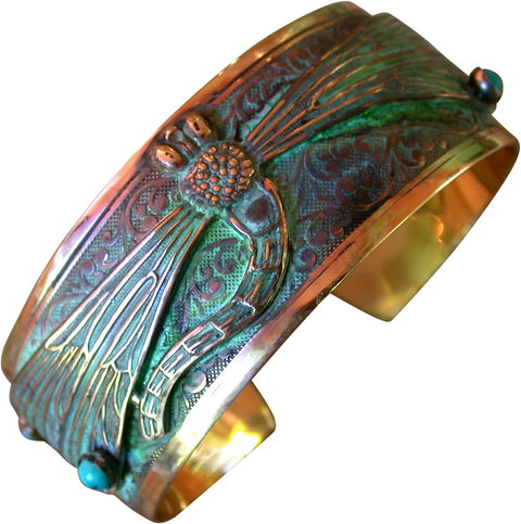 Elaine Coyne Collectible Artwear Dragonfly Cuff Bracelet - USA Made - Genuine Garnet Elaine Coyne Collectible Artwear