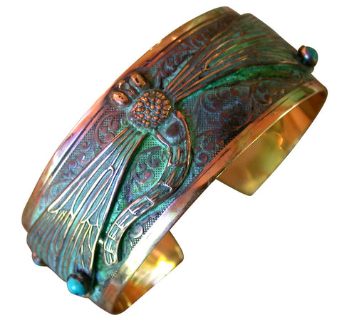 Elaine Coyne Collectible Artwear Dragonfly Cuff Bracelet - USA Made - Genuine Garnet Elaine Coyne Collectible Artwear