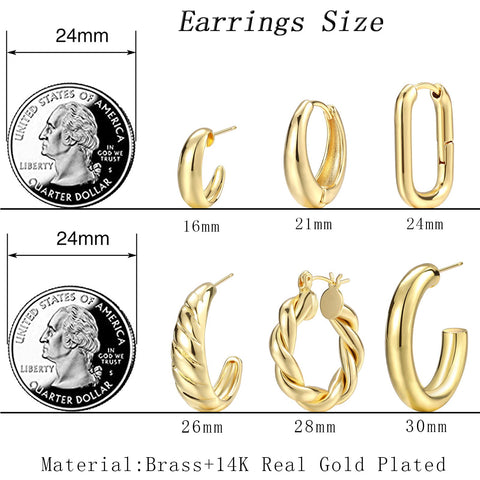 Gold Hoop Earrings Set for Women, 14K Gold Plated Lightweight Hypoallergenic Chunky Open Hoops Set for Gift 17 MILE